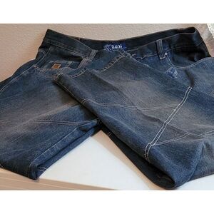 Kani Mens 40/34‎ Jeans Dark Wash Blue Crisscrossed Stitches